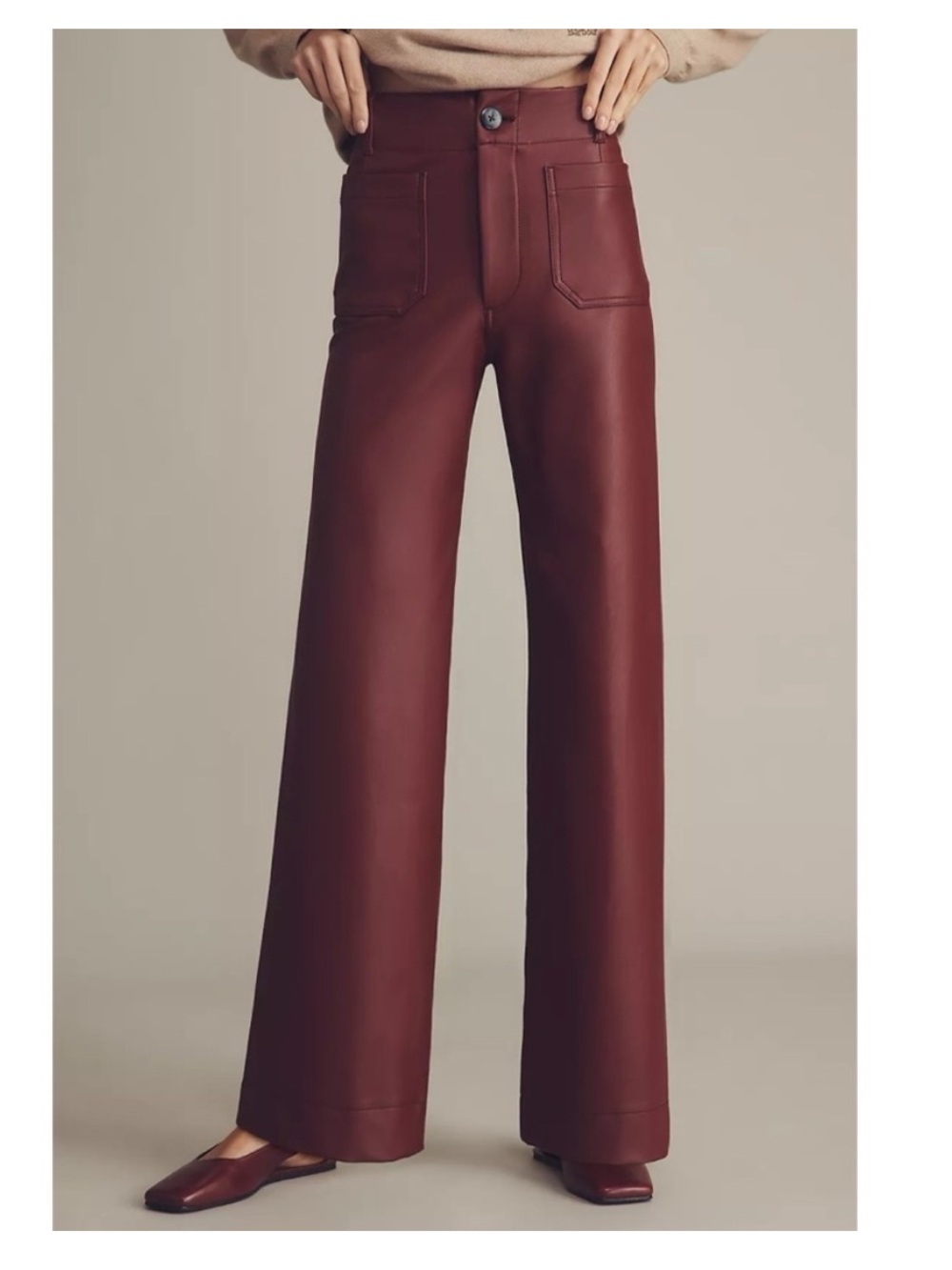 Anthropologie Faux Leather Wide-Leg Pants in Burgundy Fresh Berry 26 Tall